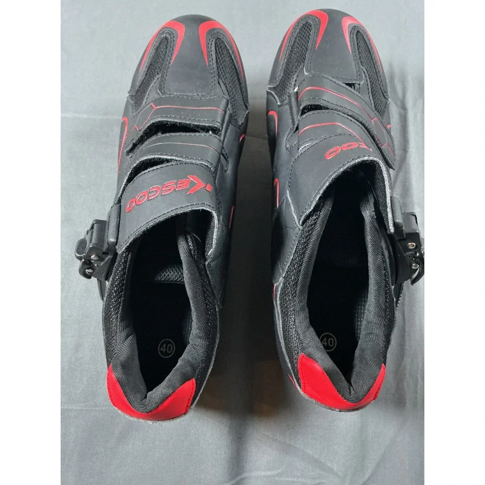 Kescoo Cycling Shoes Mens 7.5 Womens 9 Black Red Indoor Spin Road Bike Cleats 40